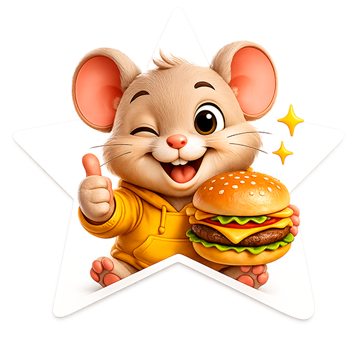 PickyMouse mascot celebrating a great dish find